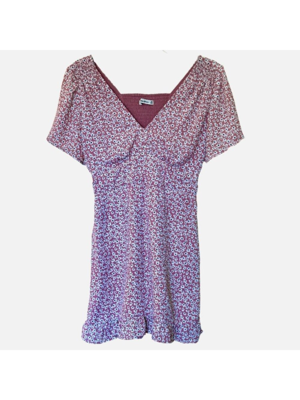Abercrombie & Fitch Mini Dress Women's Size XS Pink Smocked Floral Short Sleeves - Picture 4 of 16